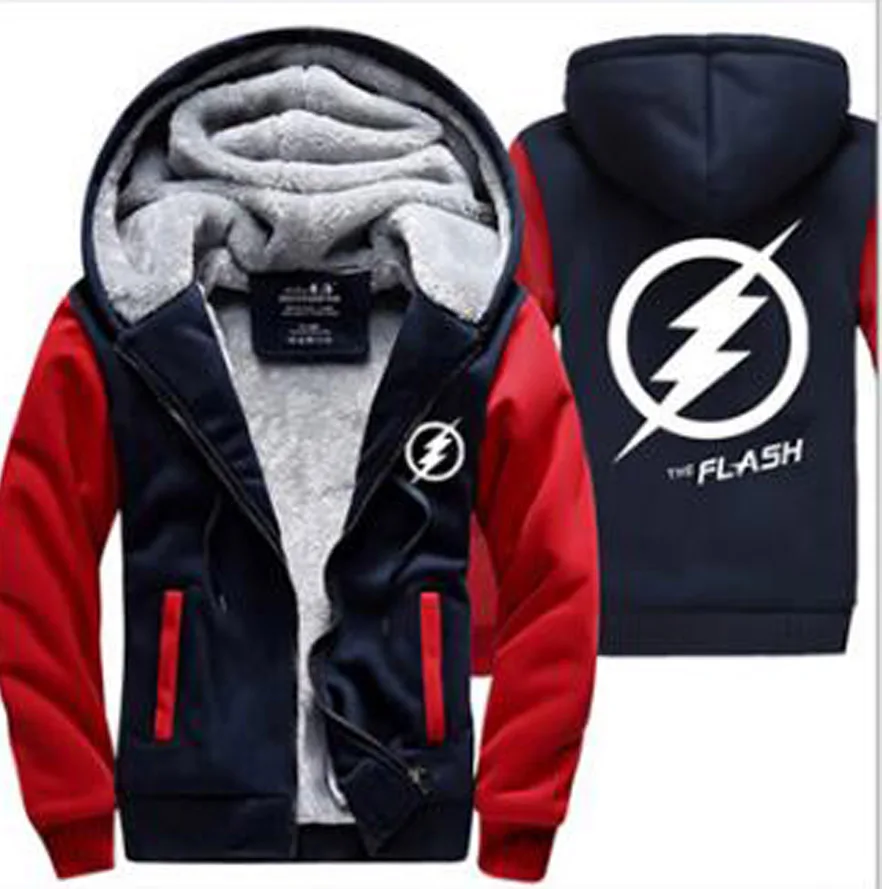 

New Fashion Autumn Winter Jackets and Coats The Flash hoodie Anime Justice League Hooded Thick Zipper Men cardigan Sweatshirts