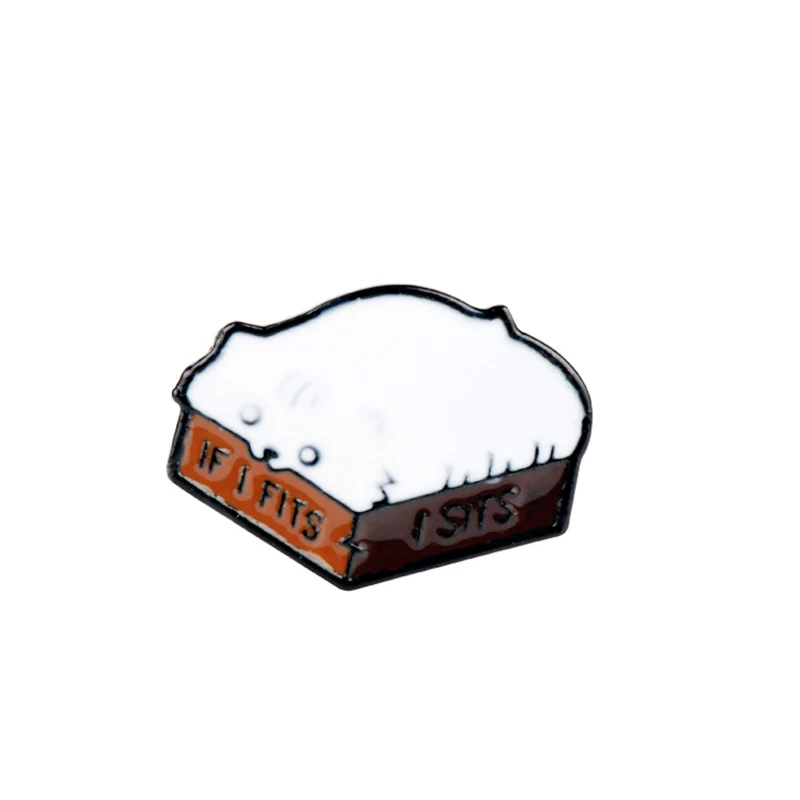cute Cat brooch Lovely Lazy In Box IF I FITS SITS Hard Enamel Cartoon Animal Brooches Lapel badges Pins | Украшения и аксессуары