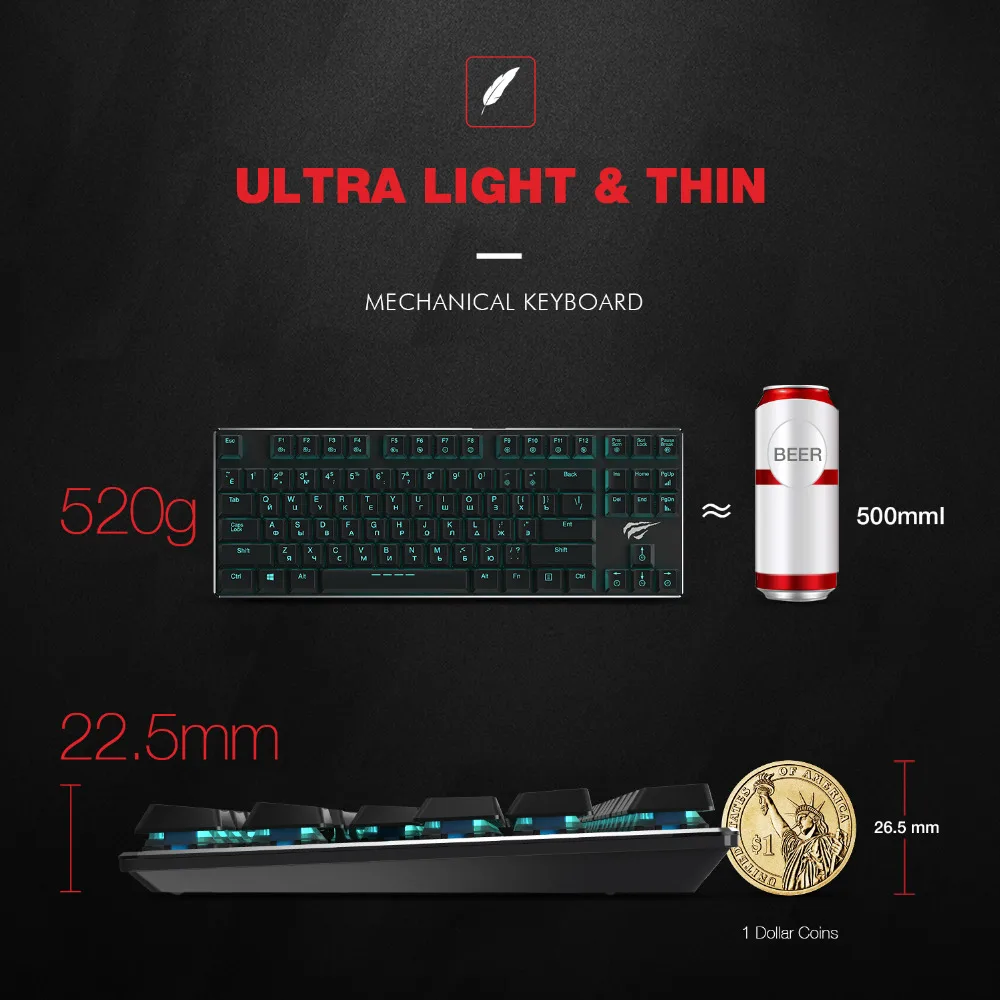HAVIT Mechanical Keyboard 87 Keys Ultra Low Axis Extra-Thin Mini Gaming Keyboard Blue Switche for P