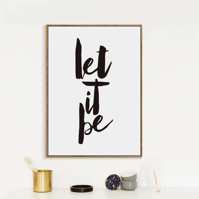 Elegant Poetry English Black and White Phrase Let It Be A4 Canvas