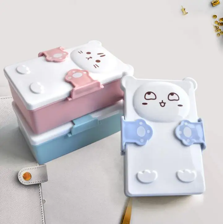

TECHOME Creative Cartoon Cat Lunch Box Plastic Square Lunch Box Student Child Office Couple Lunch Box Food Container