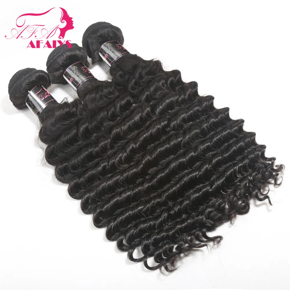 

AFAIYS Deep Wave Bundles Human Hair 3pcs/lot Peruvian Human Hair Natural Color Hair Weaves Bundles Natural Color Free Shipping