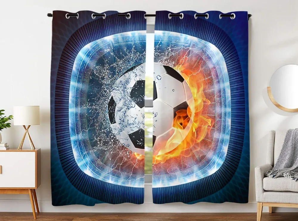 

HommomH Curtains (2 Panel) Grommet Top Darkening Blackout Room Football Water Fire Lightning Glamorous