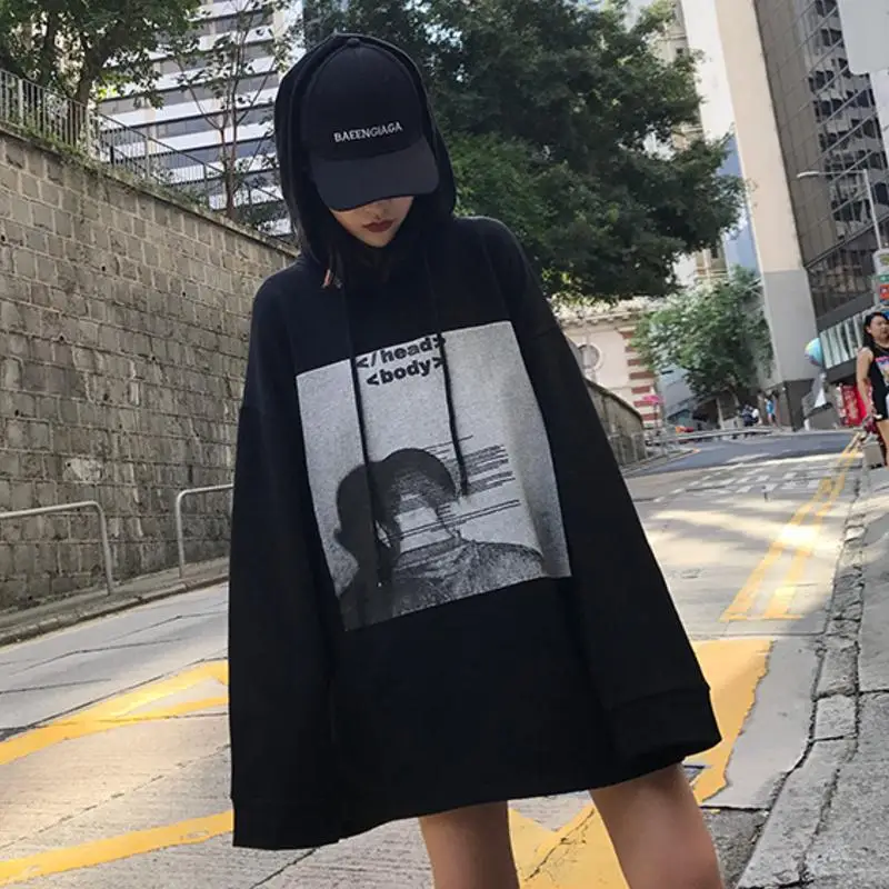 Harajuku Streetwear Fashion Hoodies Sweatshirts Women 2018 Autumn Korean Style Ulzzang White Black Hooded Sweatshirt Female Top