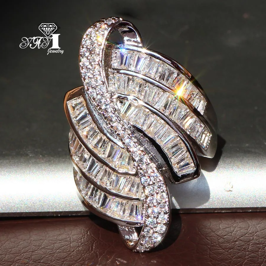Silver Ring 6.8 CT Princess Cut White Zircon Engagement Wedding Rings For Woman