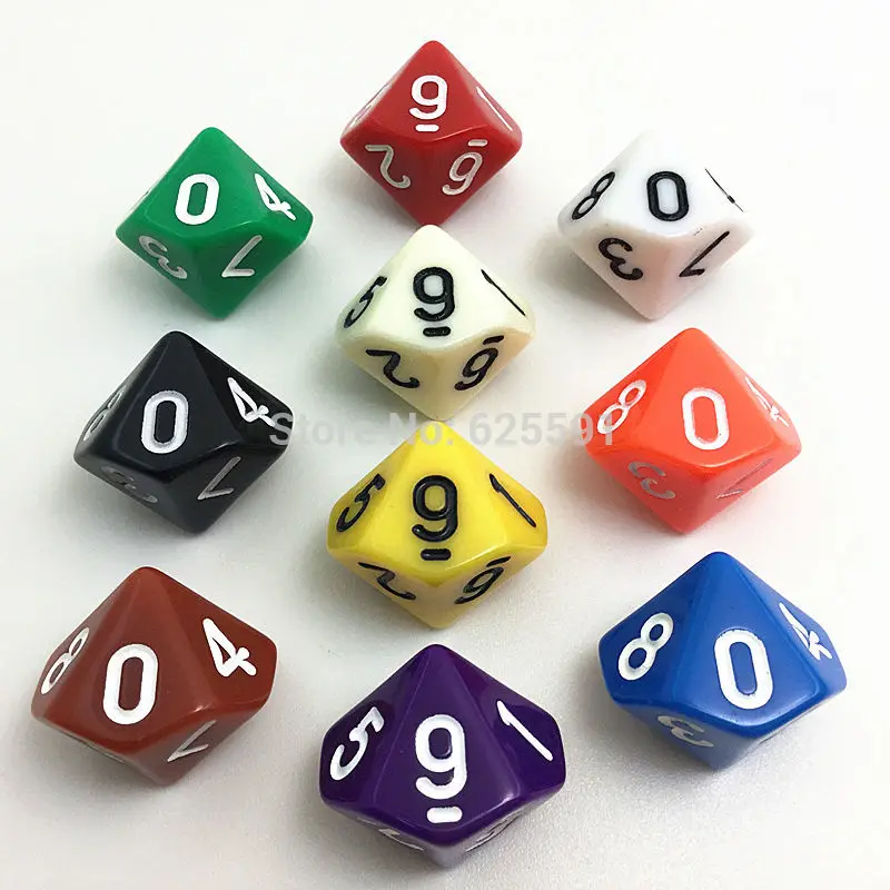 

10pcs/set T&G High Quality Colorful D10 Dice Set Opaque effect,Dungeons and dragons 10 side Digital number 0-9 for Rpg Game