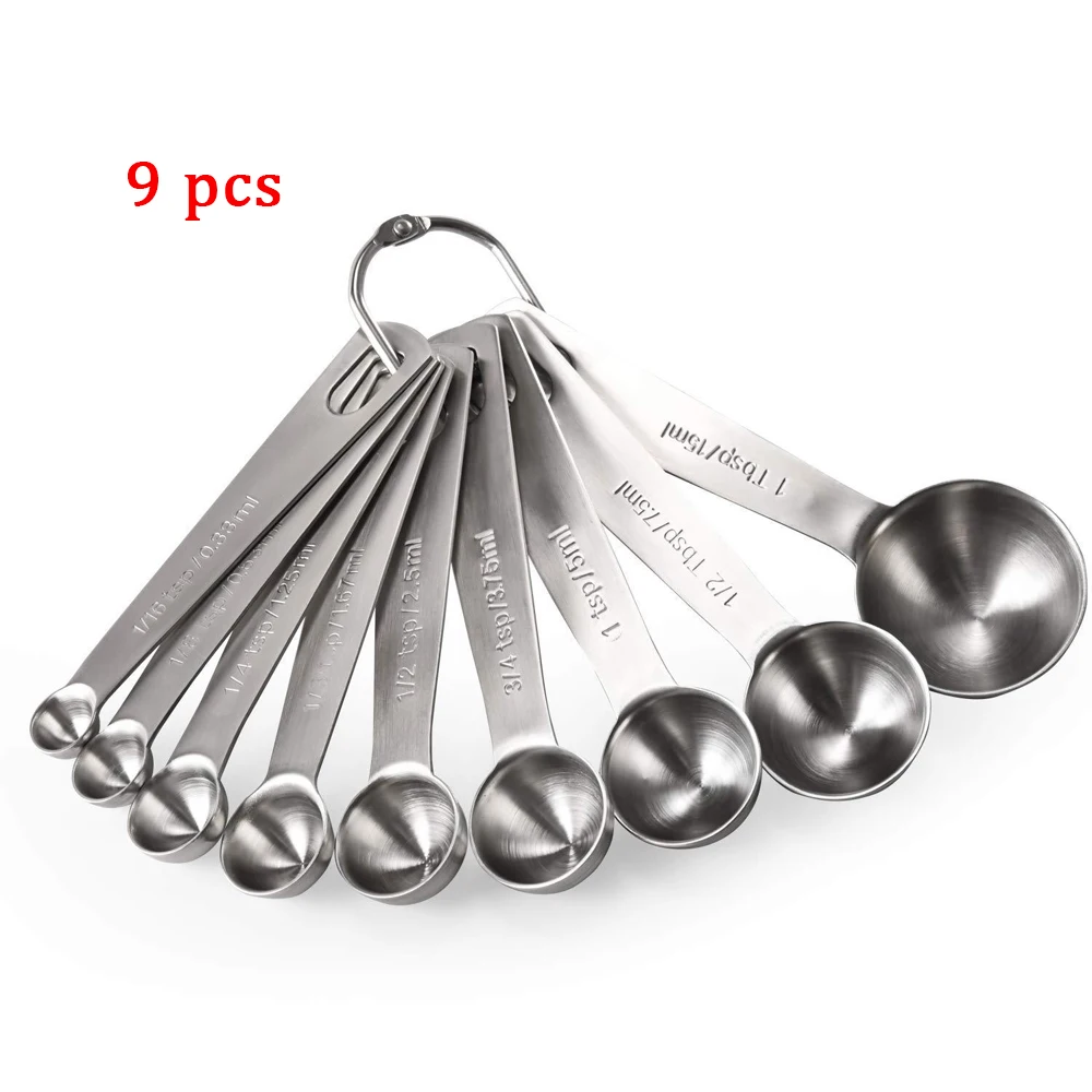 

9-piece Set With Scale Stainless Steel Measuring Cup Measuring Spoon Set Seasoning Spoon Set Baking Meter