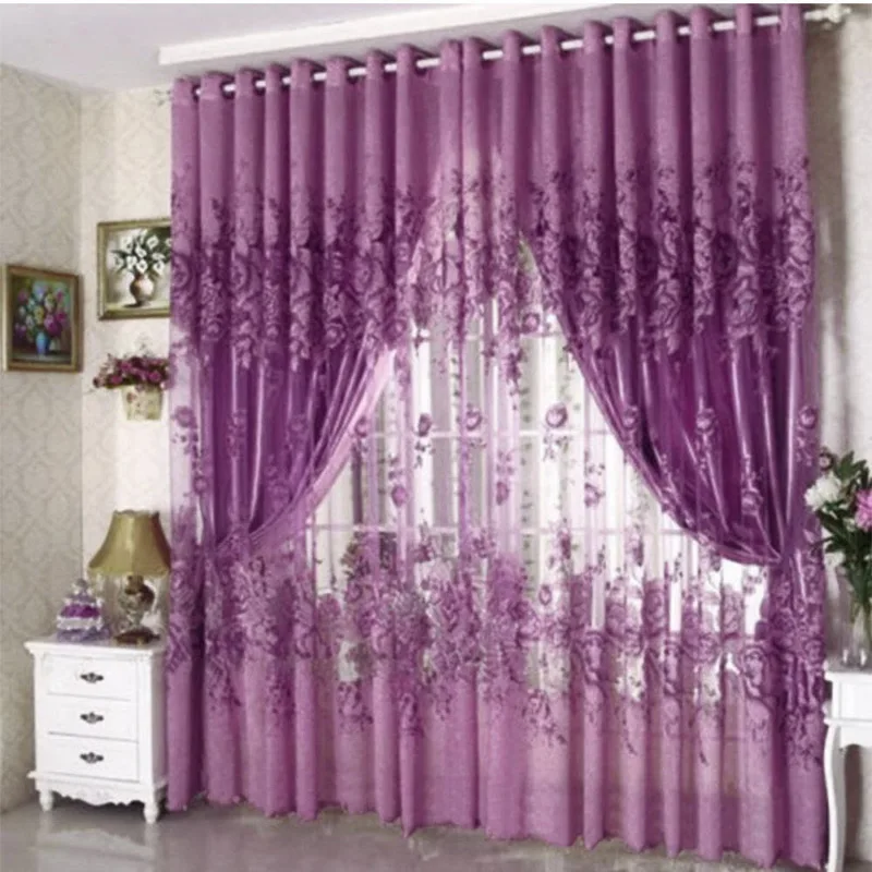 

Urijk 1pc Luxury Semi-blackout Curtains Living Room Curtains Windom Curtain Printing Perforated Finished Curtains Stars