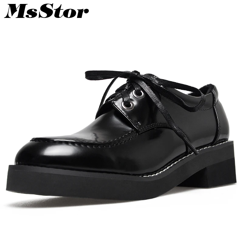 

MsStor Cross tied British Style Women Flats Casual Fashion Flat Brogue Shoes Woman Round Toe Women Flats Brand Leather Shoes