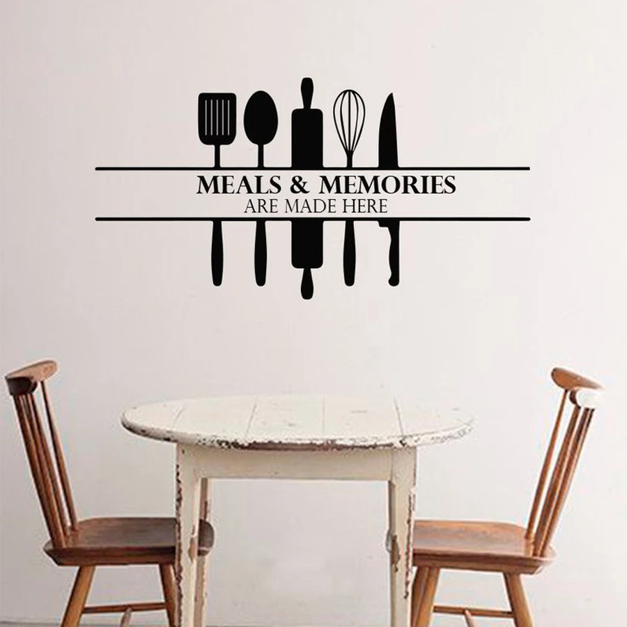 Kitchen Wall Decal Meals And Memories Quote Vinyl Wall Sticker Kitchen Background Home Decoration Mural Art Decals Stickers N192 Wall Stickers Aliexpress