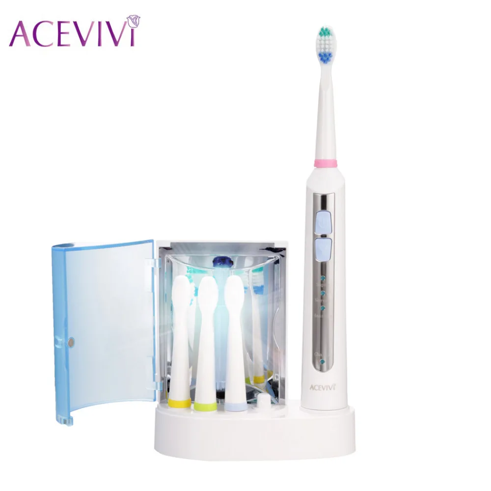 

ACEVIVI Ultrasonic Sonic Healthy Electric Toothbrush With Sterilizing Charging Base & 3 Pcs Replacement Heads Timer Brush