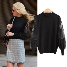 Осень, большие размеры, ажурные, лоскутные, выдалбливают, жаккардовые, с пышными рукавами, с круглым вырезом, все соответствующие топы, женская одежда