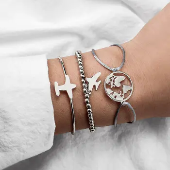 

For Women Wedding Jewelry Zircon Hollow Heart Star Bracelets Boho Map Plane Shell Mountain Bracelet&Bangle Engagement Gifts