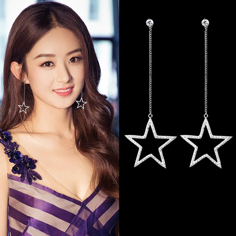 

Red Trees Brand Fashion Jewelry Long Drop Earring With 925 Silver Needle High Quality Elegant Cute Star Earrings Big