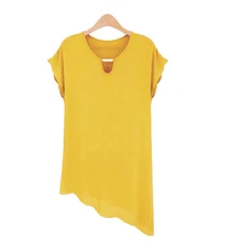 Nice Summer Nice Short Sleeve Chiffon Tilting Pendulum Tops Wrong Collar Relaxed Casual Fashion WoMen Clothing blouse&shirts