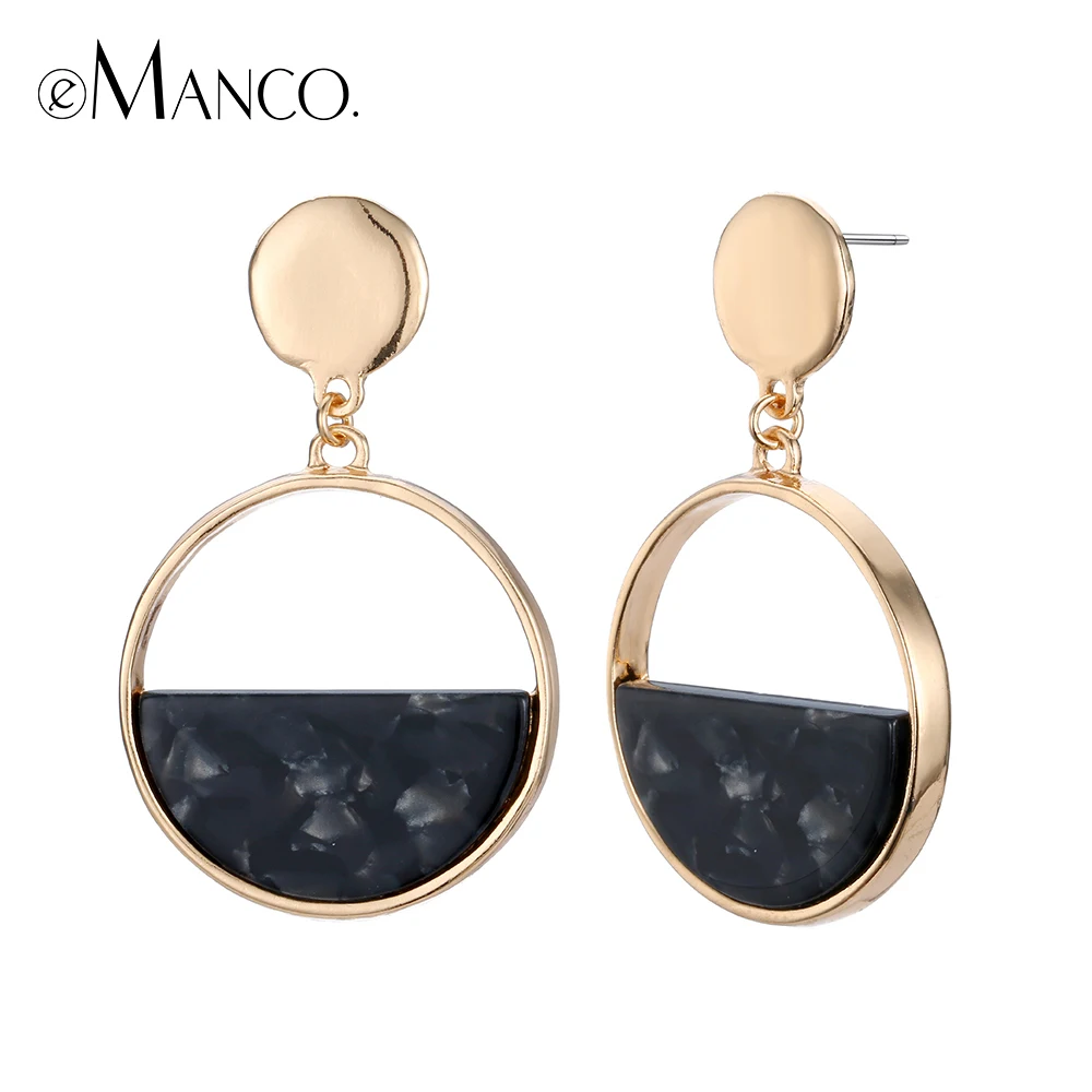 e-Manco Geometric Semicircle Resin Drop Earring For Women Two Colors Femme Dangle Earring for Friend New Arrival Fashion Jewelry