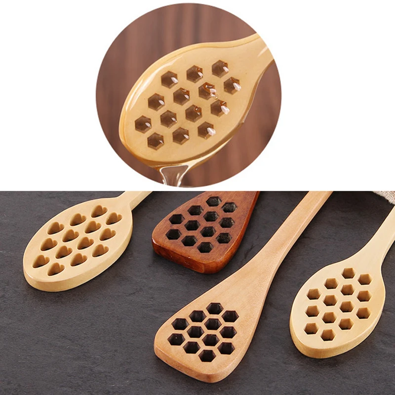Wooden Coffee Stir Bar Honey Spoon Mixing Stick Dipper Hollow Out Long