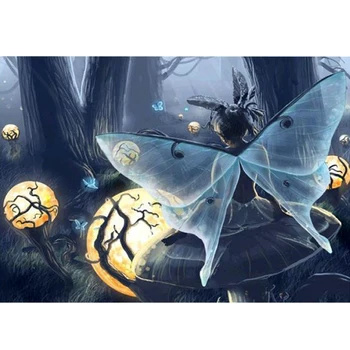 

5D DIY Diamond Embroidery Full Drill Round Diamond Painting Halloween Dark Butterfly Fairy Pattern Cross Stitch Stickers