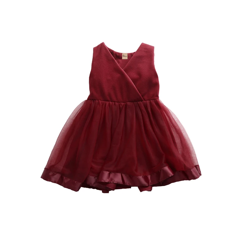 

2017 Fashion Cute Toddler Baby Girls Sleeveless Red Lace Bow Ball Gown Knee-Length Princess Dress Sundress Outfit Party 2-7Y