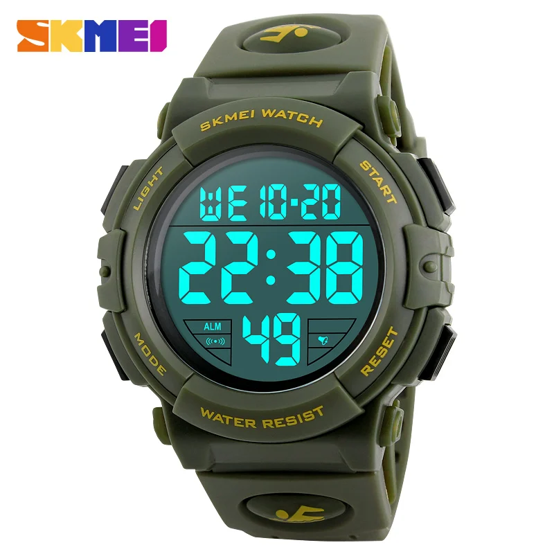 SKMEI 1258 новая мода спортивные часы для мужчин/мужской 12/24 час цифровые часы Multi водостойкие наручные Relogio Masculino - Цвет: Army Green