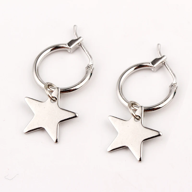 

Endless Circle Geometry Star triangle Small Hoop Earrings With Pandent Silver Gold Color Simple Earring For Women Men Jewelry