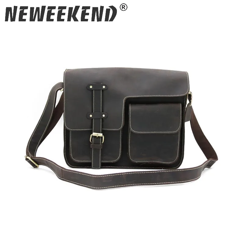 

NEWEEKEND 1050 Vintage Casual Genuine Leather Crazy Horse Slight Shoulder Crossbody Messenger iPad Bag for Man