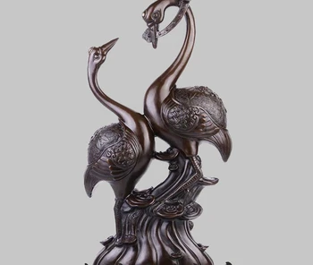 

23" Palace Copper Bronze Feng Shui Two Red-crowned Ruyi Blessing Crane