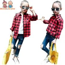 Новая детская одежда хлопковая свободная красная клетчатая рубашка с длинными рукавами для девочек TST0330