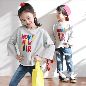 

2019 Korean style girls boys t-shirt full sleeve cotton fashion spring girls sweatshirt 3-8t A861