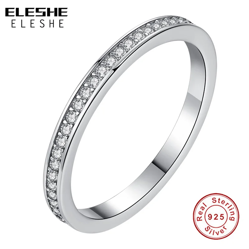 

ELESHE Authentic 100% 925 Sterling Silver Round Cubic Zirconia Crystal Finger Rings for Women Wedding Engagement Fashion Jewelry