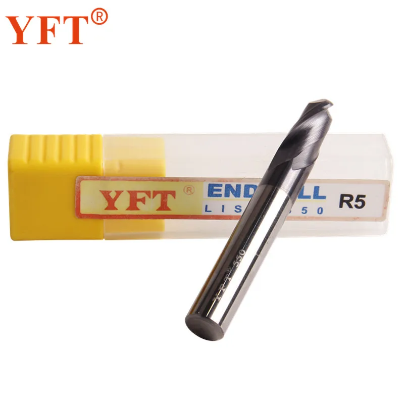 YFT Carbide Ball End Mills Radius 5mm 2 blade HRC 55 Degrees Tungsten