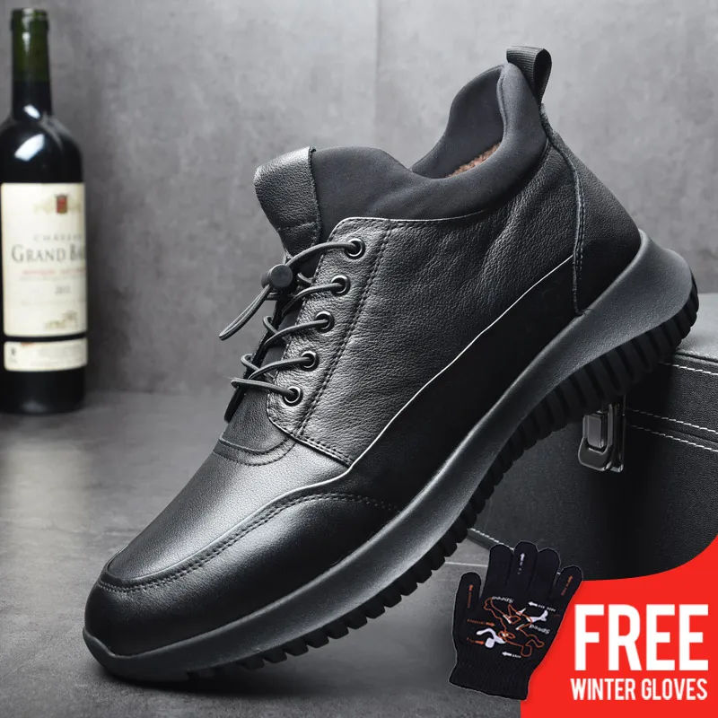OSCO Brand New Men Shoes Winter Warm Shoes Genuine Leather Fashion Sneakers Male Lace UP Zipper