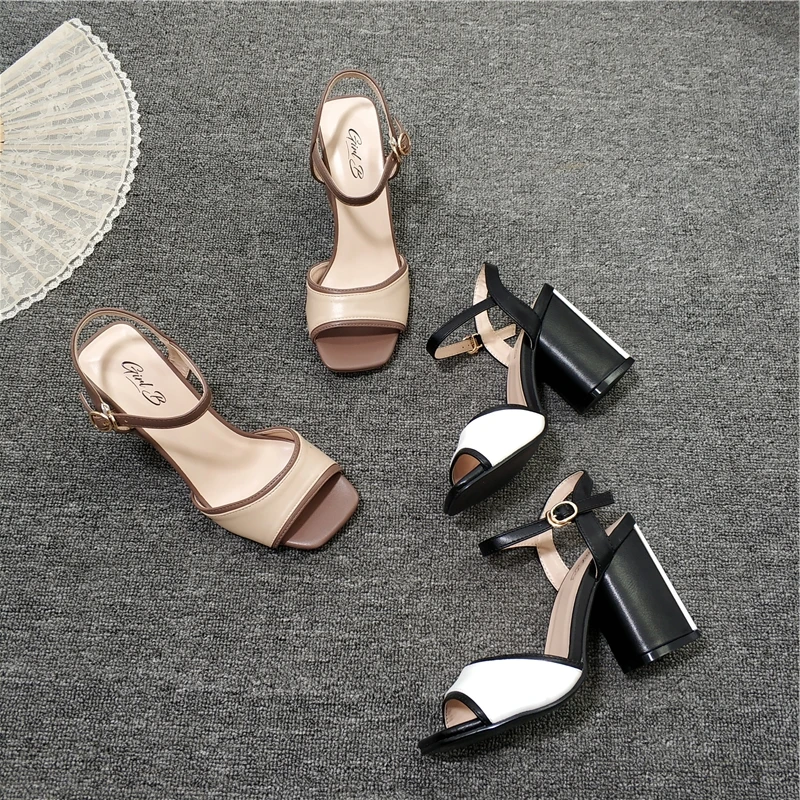 

Fashion Square heel strappy heels color matching platform sandals korean style beach shoes Mixed Colors Buckle toe Sexy belt