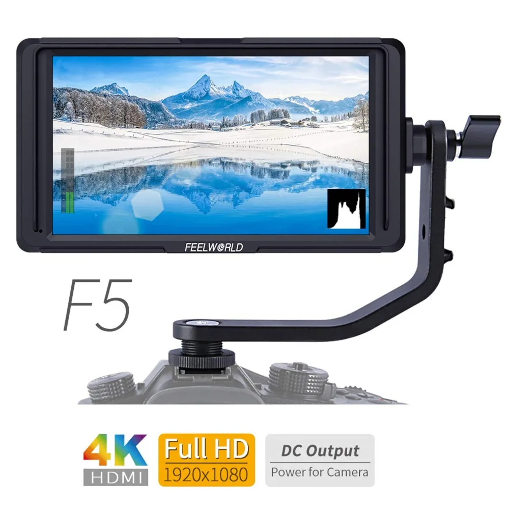 

FEELWORLD F5 5Inch DSLR On Camera Field Monitor Small Full HD 1920x1080 IPS Video Peaking Focus Assist with 4K HDMI and Tilt Arm