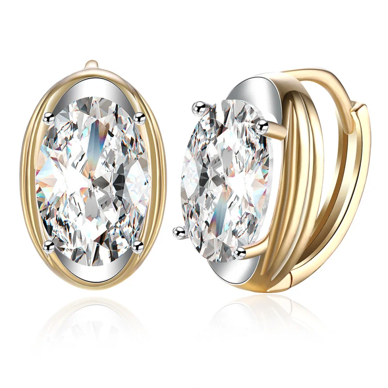 

Gold zircon earrings White oval Cubic zirconia earrings ear clip women's earrings E2118