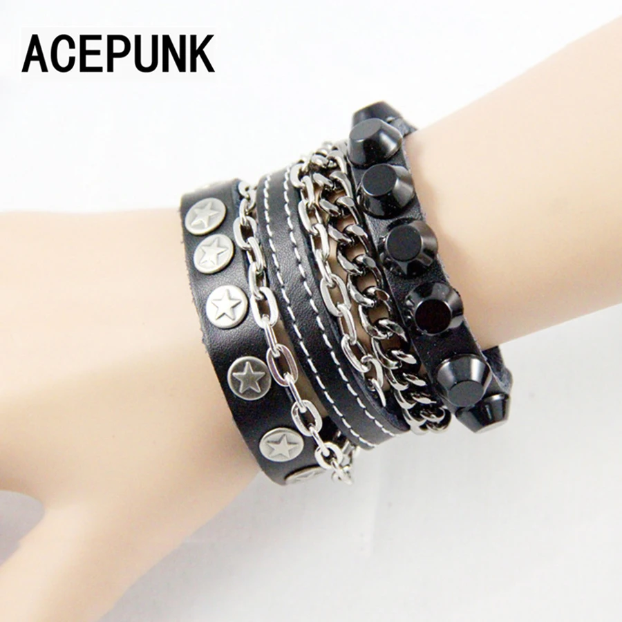 Кожаный браслет панк рок для мужчин и женщин цепочка рук|bracelets for|leather braceletleather