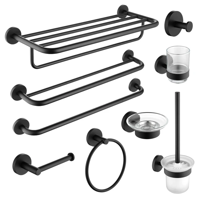 Toallero de mano negro, toallero de mano negro mate, soporte para toallas  de mano de 9 pulgadas de acero inoxidable para baño, anillo de toalla de