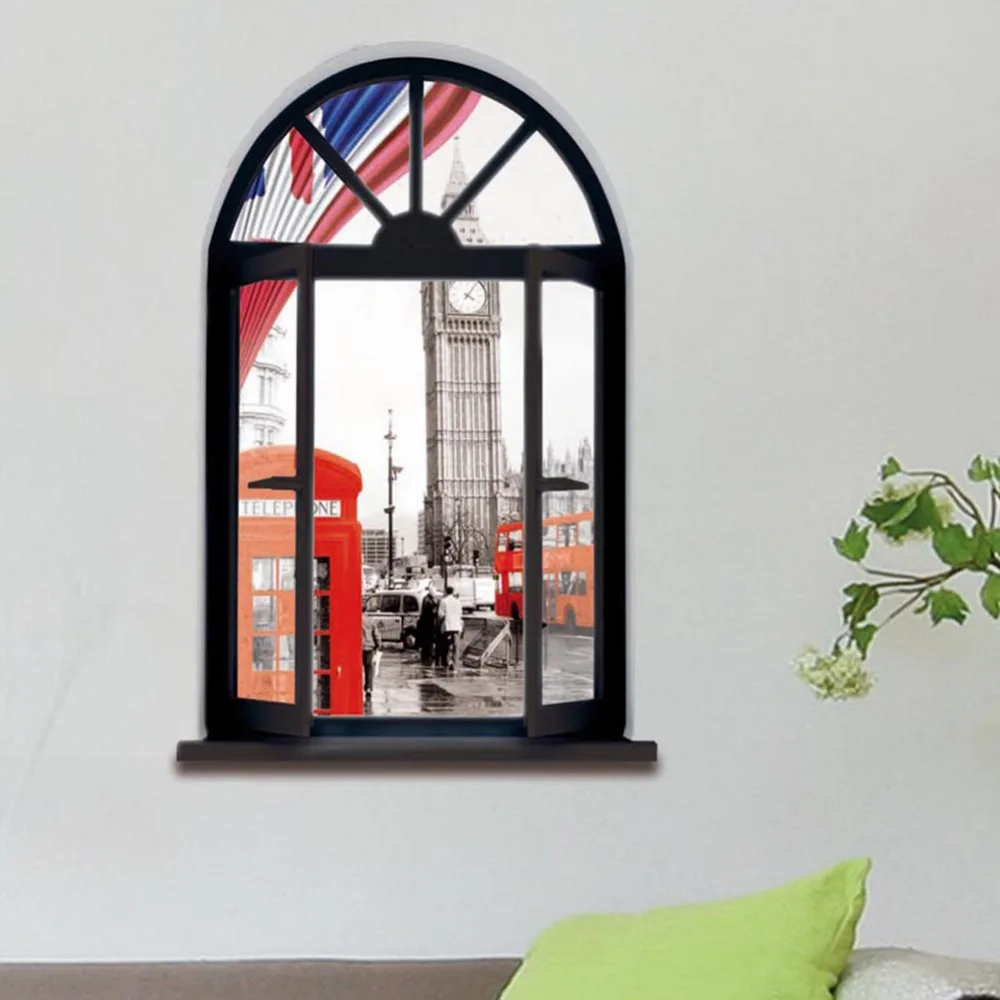 

Creative Wall Sticker 3D False Cityscape Backdrop Bedroom Window Stickers Home Decor Living Room For Kid Rooms Adesivo De Parede