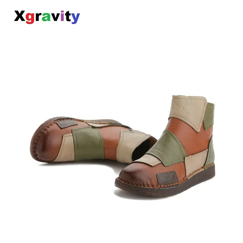 

Xgravity 2019 Lady Fashion Autumn Mix Colored Women Ankle Boots Genuine Leather Fashion Ladies Spring Shoes Vintage Shoes A047