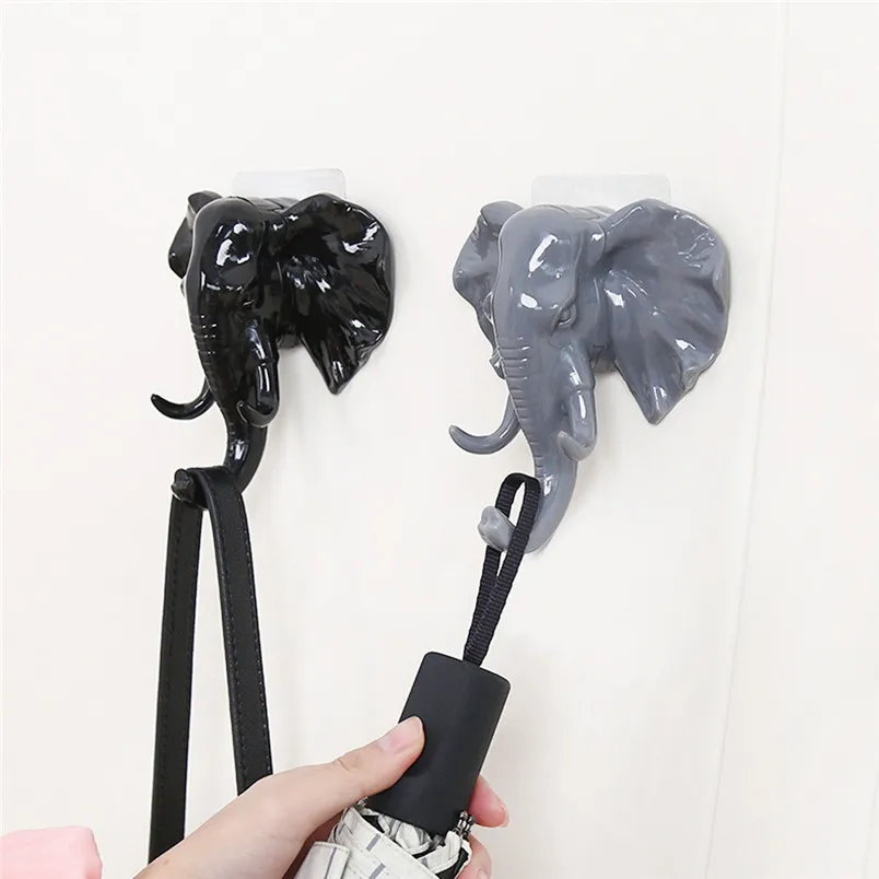 1pc wall hooks decorative Elephant Head Self Adhesive Wall Hook bathroom hooks for towels Bag Keys Sticky Holder new #4n29 (4)