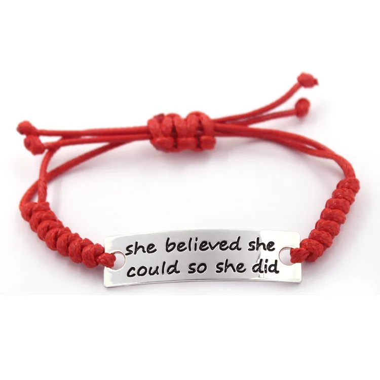 

17CM Red Leather Print She believed she could so she did Plate Bracelet For Christmas , 10 pcs / lot , Free Shipping