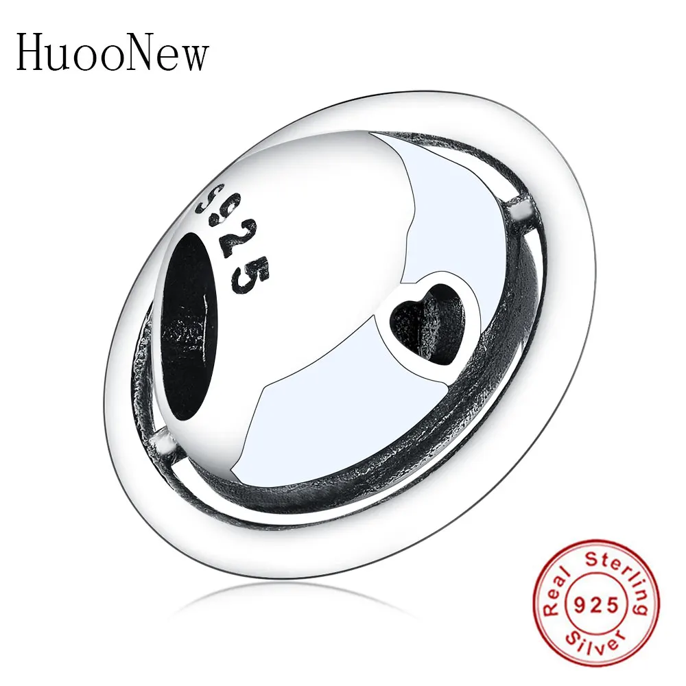 

Fit Original Pandora Charm Bracelet 925 Sterling Silver Light Blue Enamel Heart Spacecraft Galaxy Bead Making Women Berloque