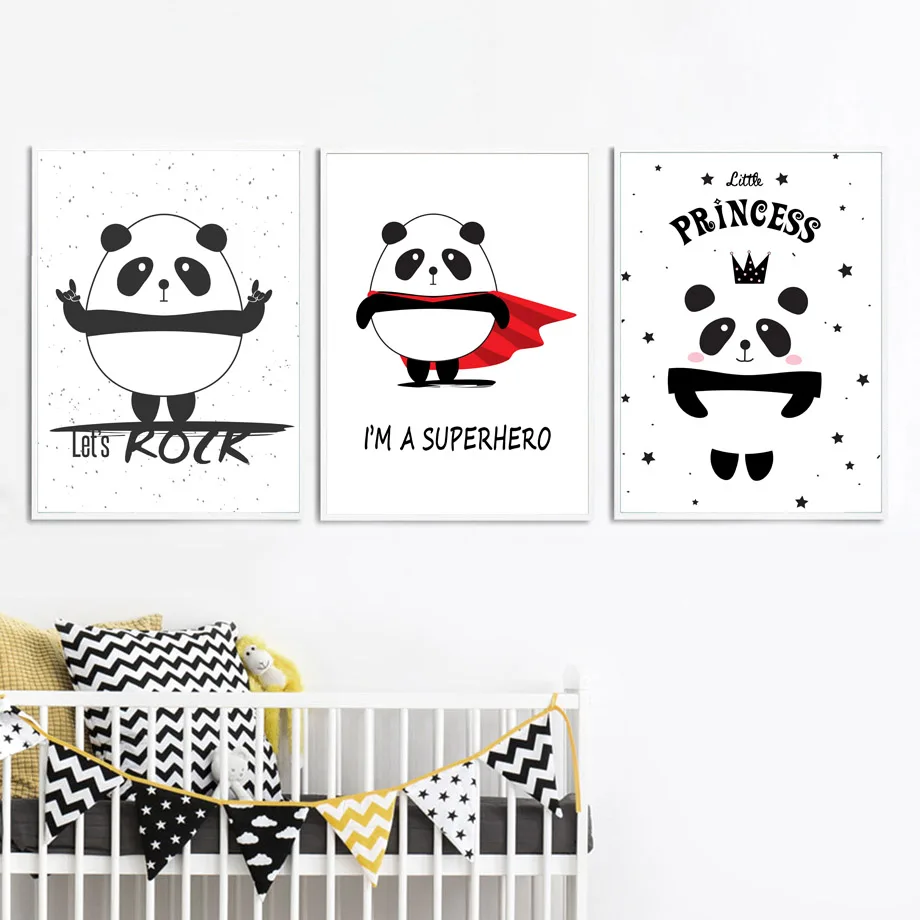 Panda-Superhero-Princess-Quote-Wall-Art-Canvas-Painting-Nordic-Posters-And-Prints-Black-White-Wall-Pictures