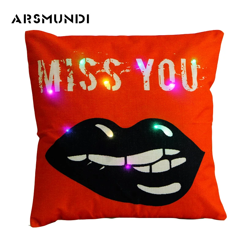 

Luminous LED Letter Light Throw Flax Cushion CoverCotton Fashion Printed Pillow Case Letter Home Woven Decorative Pillowcases