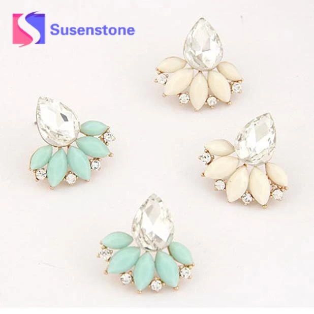 

susenstoneVintage Jewelry Crystal Ear stud Leaves Earrings Modern Beautiful Stud Earrings for Womens Jewelry #0412