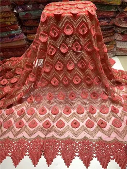 

Latest African Laces Fabrics Embroidered African Guipure French Lace Fabric With Beads 2019 African French Net Lace