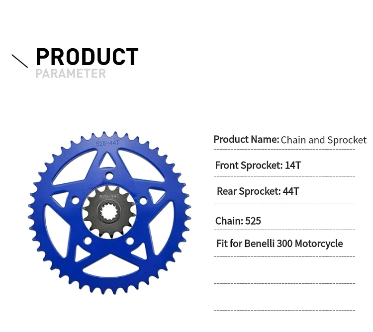 525 14T 44 T цветные 300CC цепь привода мотоцикла и Передняя Задняя звездочка набор для Benelli 300 14 44 зуб