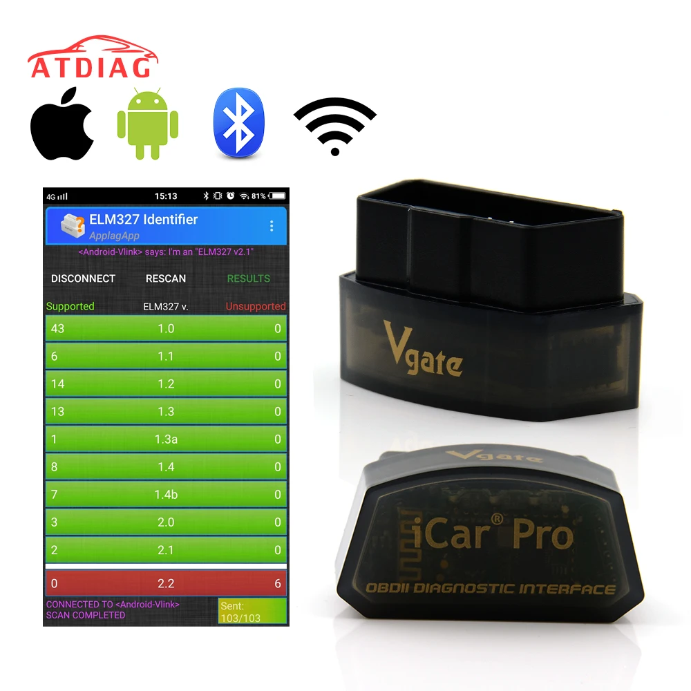 Диагностический сканер Vgate iCar Pro ELM327 v2.1 Bluetooth 4 0/WIFI OBD2 мини-сканер elm 327 V2.1 для