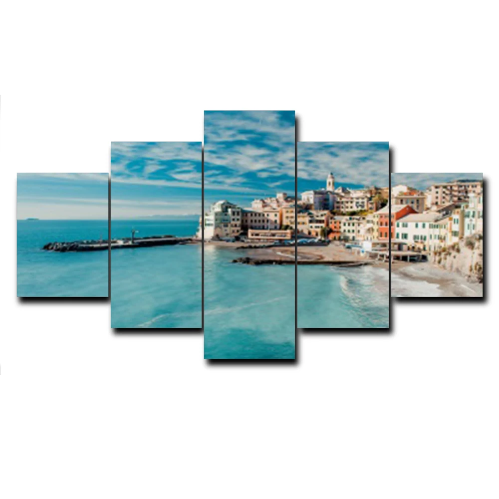 

5 Panel Seaside Scenery Abstract Vintage Poster Canvas Oil Painting Wall Artwork for Living Room Wedding Home Decor No Frame