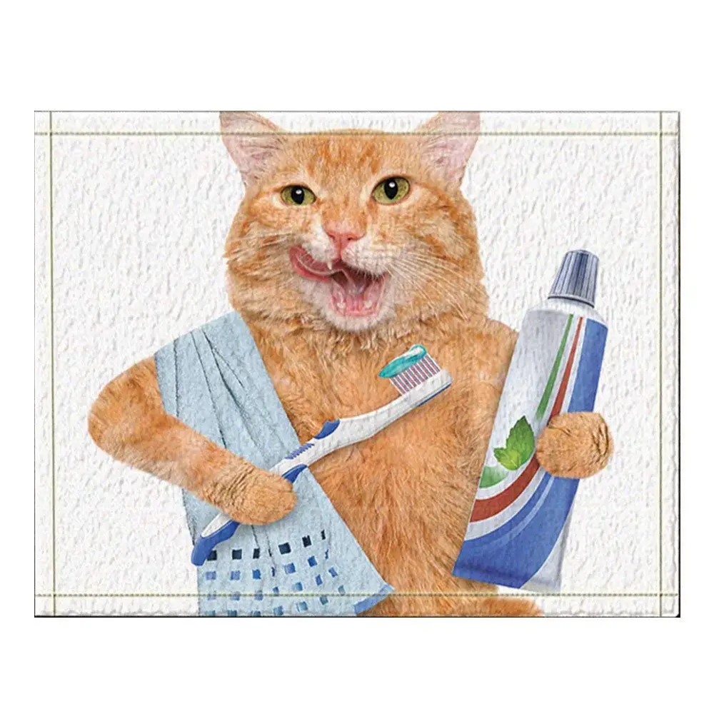 A Cat with Toothpaste on Toothbrush Bath Rugs Non-Slip Floor Entryways Outdoor Indoor Front Door Mat | Дом и сад